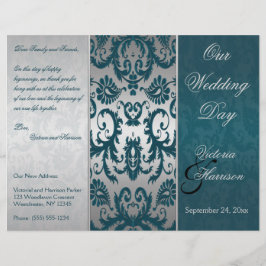 Hochzeitsprogramm für Silber und Aquamarine Damask