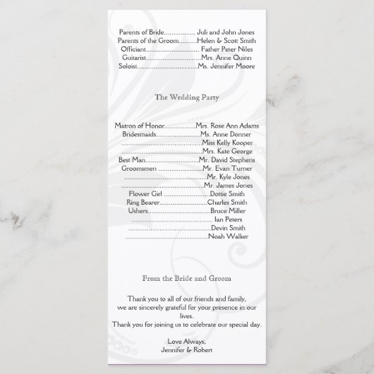 Hochzeitsprogramm für Silber und Lila Herz Programm (Rückseite)