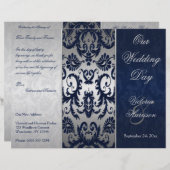 Hochzeitsprogramm für Silber und Navy Blue Damask (Vorne/Hinten)