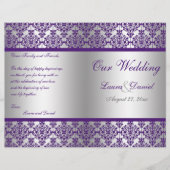 Hochzeitsprogramm für Silberfische und Lila Damask (Vorderseite)