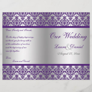 Hochzeitsprogramm für Silberfische und Lila Damask