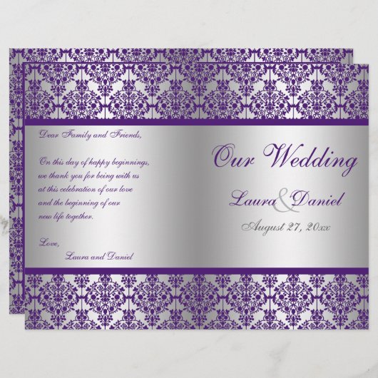 Hochzeitsprogramm für Silberfische und Lila Damask (Vorne/Hinten)