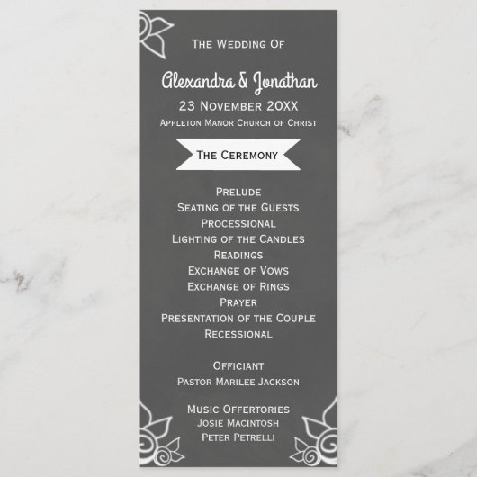 Hochzeitsprogramm für Slate Gray Chalk Style Flat  Programm (Vorderseite)