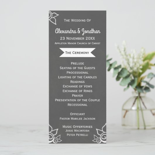 Hochzeitsprogramm für Slate Gray Chalk Style Flat  Programm (Stehend Vorderseite)