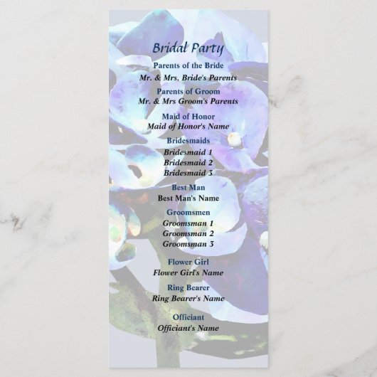 Hochzeitsprogramm für Small Blue Hydrangea Programm (Rückseite)