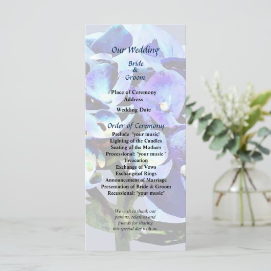 Hochzeitsprogramm für Small Blue Hydrangea Programm (Stehend Vorderseite)