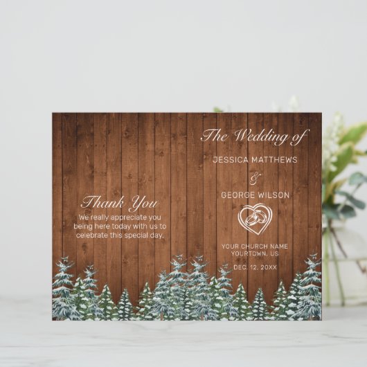 Hochzeitsprogramm für Snowy Wood & Forest Country  (Stehend Vorderseite)