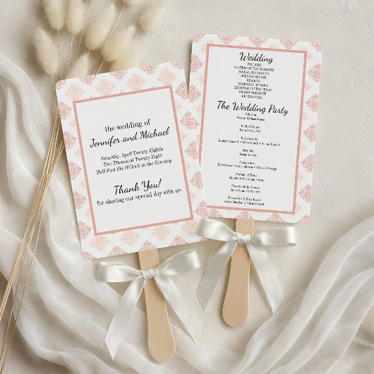Hochzeitsprogramm für Soft Peachy Blush Damask Fächer