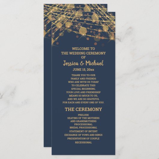 Hochzeitsprogramm für Solid Navy Blue Gold String Programm (Vorne/Hinten)