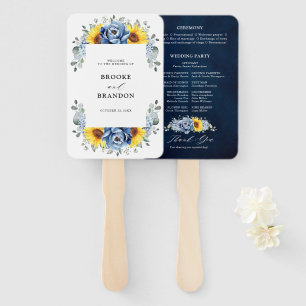 Hochzeitsprogramm für Sonnenblumen-Blauschiefer Fächer