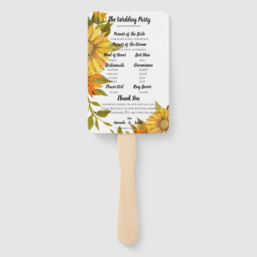 Hochzeitsprogramm für Sonnenblumen Fächer (Rückseite)