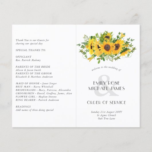 Hochzeitsprogramm für Sonnenblumen oder andere Ver (Vorderseite)