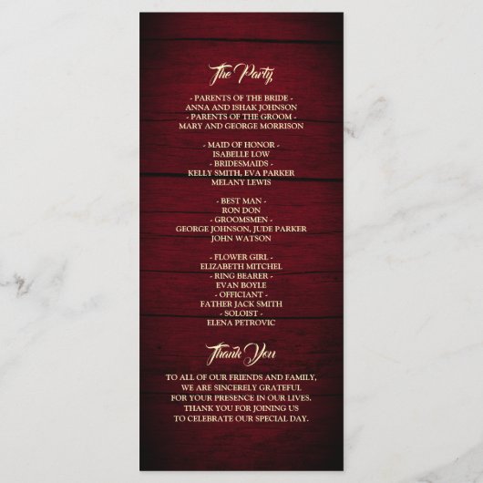 Hochzeitsprogramm für Sonnenblumen Programm (Rückseite)