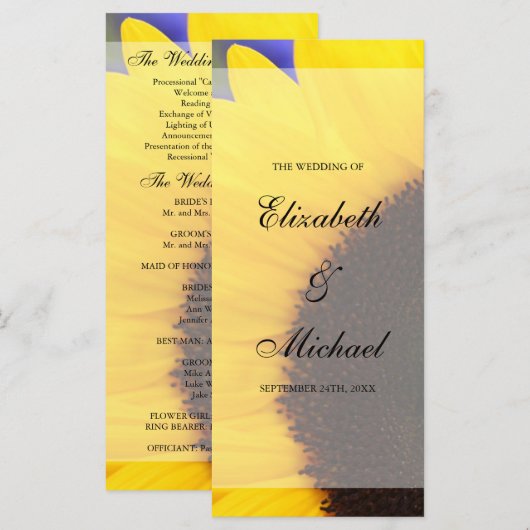 Hochzeitsprogramm für Sonnenblumen Programm (Vorne/Hinten)
