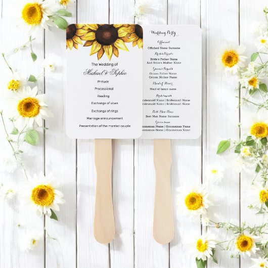 Hochzeitsprogramm für Sonnenblumen Weißgelbe Blume Fächer