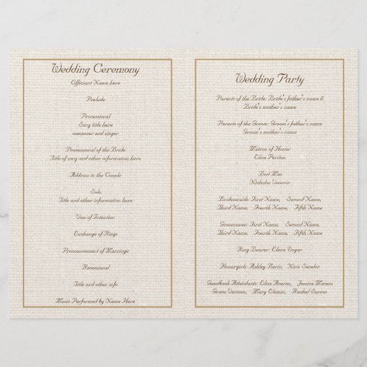 Hochzeitsprogramm für Spitzen und Sonnenblumen (Rückseite)