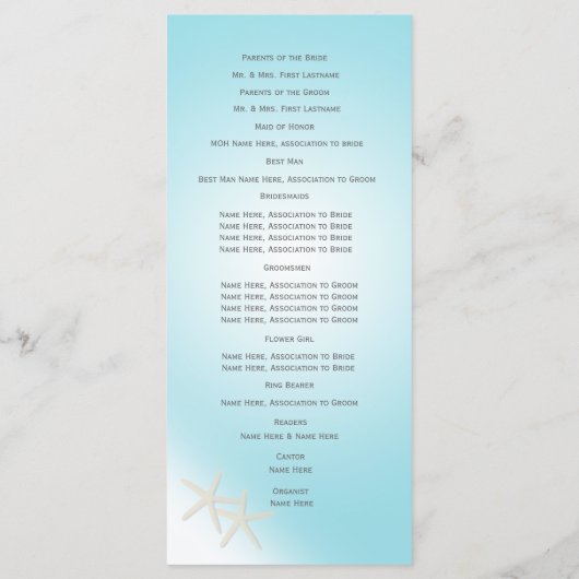 Hochzeitsprogramm für Starfish Ocean Dreams Programm (Rückseite)