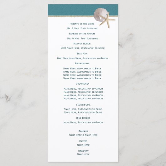 Hochzeitsprogramm für Starfish und Burlap Beach Programm (Rückseite)