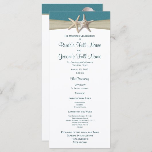 Hochzeitsprogramm für Starfish und Burlap Beach Programm (Vorne/Hinten)