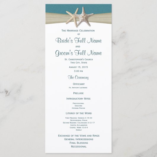 Hochzeitsprogramm für Starfish und Burlap Beach Programm (Vorderseite)