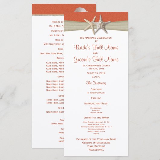 Hochzeitsprogramm für Starfish und Burlap Beach Programm (Vorne/Hinten)