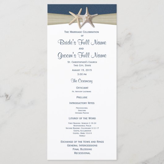 Hochzeitsprogramm für Starfish und Burlap Blue Bea Programm (Vorderseite)