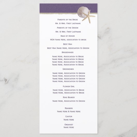 Hochzeitsprogramm für Starfish und Burlap Lila Bea Programm (Rückseite)