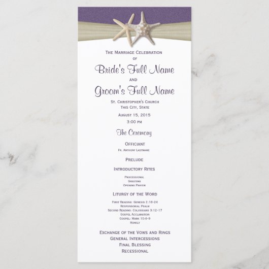 Hochzeitsprogramm für Starfish und Burlap Lila Bea Programm (Vorderseite)