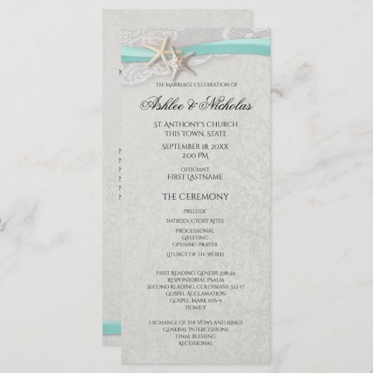 Hochzeitsprogramm für Starfish und Lace Gray Programm (Vorne/Hinten)