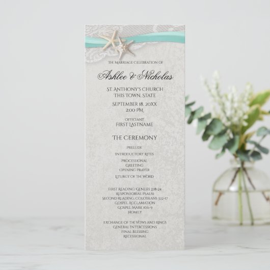 Hochzeitsprogramm für Starfish und Lace Gray Programm (Stehend Vorderseite)