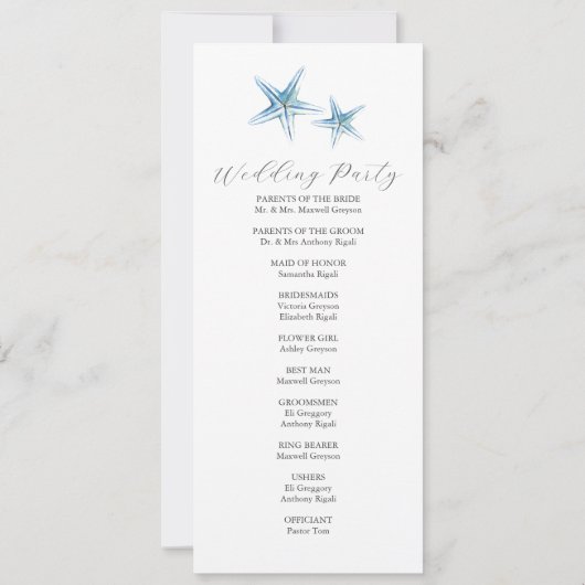 Hochzeitsprogramm für Strand Einladung (Rückseite)