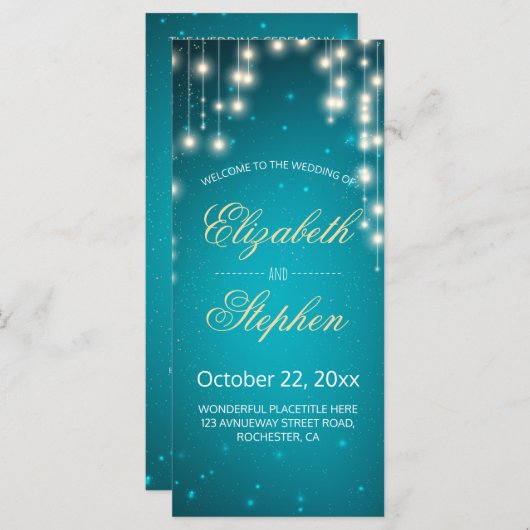 Hochzeitsprogramm für String Lights & Turquoise Gl Programm (Vorne/Hinten)