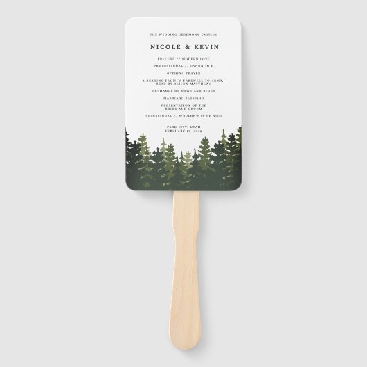 Hochzeitsprogramm für Tall Pines Fächer (Vorderseite)