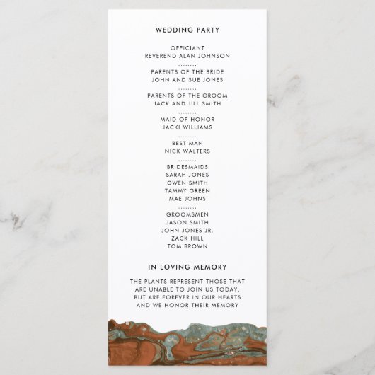 Hochzeitsprogramm für Terracotta Orange und Aquama Programm (Rückseite)