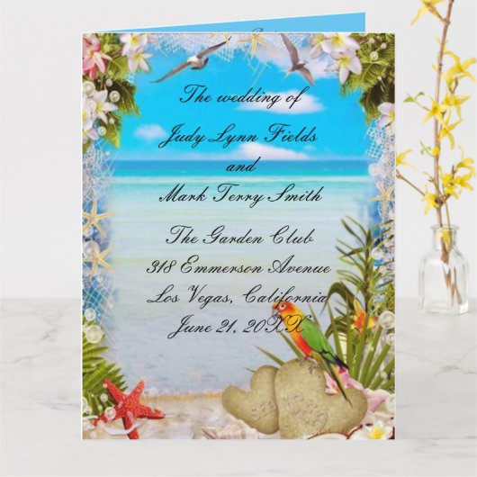 Hochzeitsprogramm für Tropical Beach Floral Karte (Gelbe Blume)