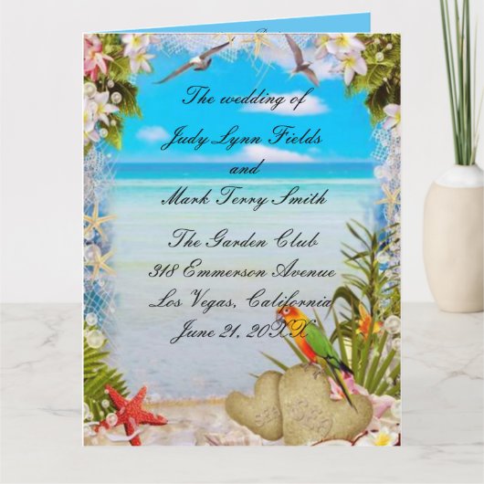 Hochzeitsprogramm für Tropical Beach Floral Karte (Vorderseite)