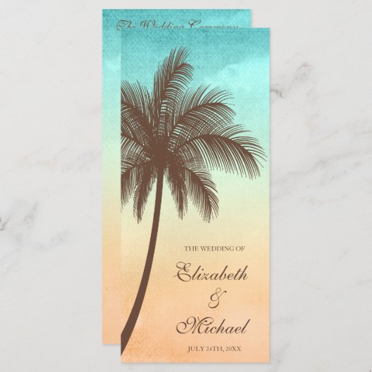 Hochzeitsprogramm für Tropical Beach Palm Tree Programm (Vorne/Hinten)