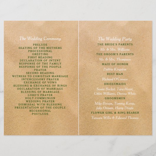 Hochzeitsprogramm für Tropical Wreath Sandy Beach (Rückseite)