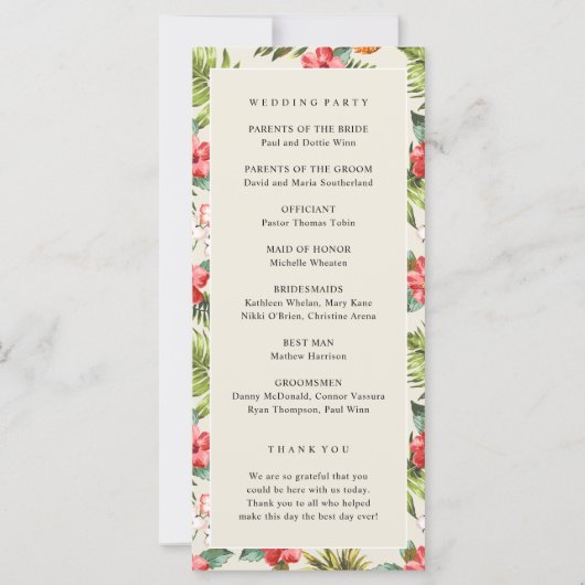 Hochzeitsprogramm für tropische Ananas (Rückseite)