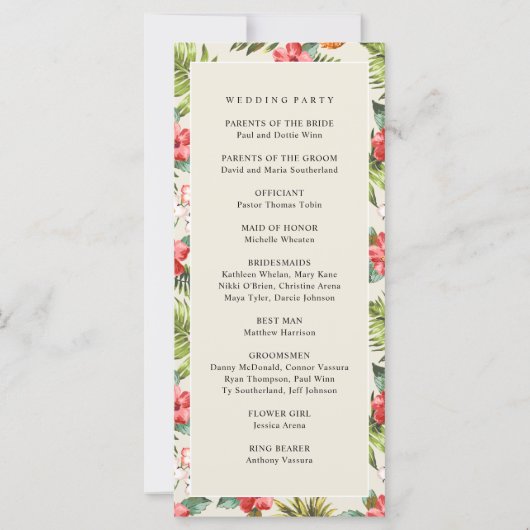 Hochzeitsprogramm für tropische Blume (Rückseite)