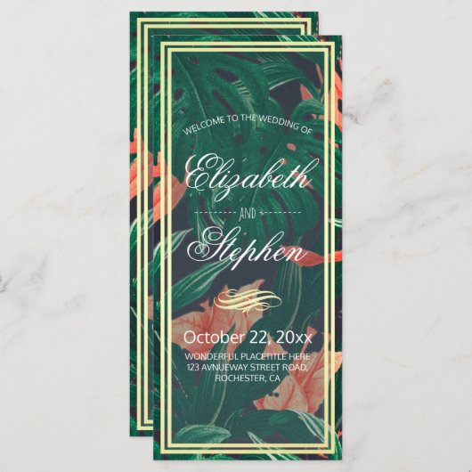 Hochzeitsprogramm für tropische Blumen und Goldfol Programm (Vorne/Hinten)
