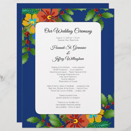 Hochzeitsprogramm für tropische Festtage (Vorne/Hinten)