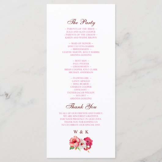 Hochzeitsprogramm für tropische Flora Programm (Rückseite)