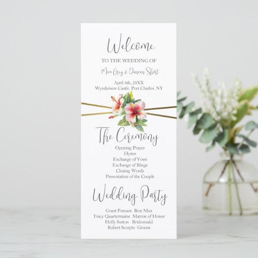 Hochzeitsprogramm für tropische Hibiskus (Stehend Vorderseite)