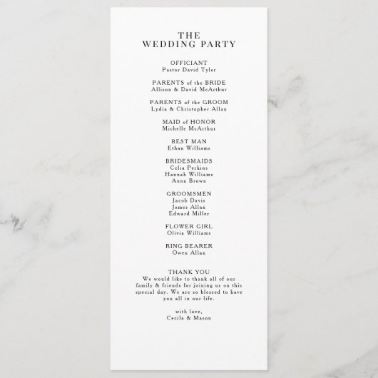 Hochzeitsprogramm für tropische Palmen Programm (Rückseite)