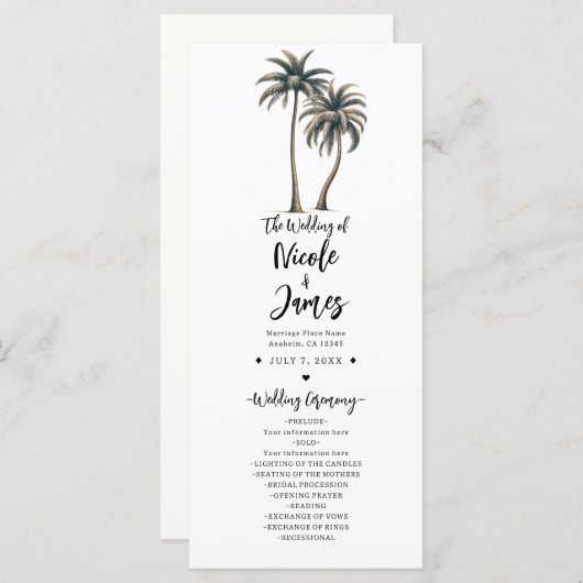 Hochzeitsprogramm für tropische Palmen Programm (Vorne/Hinten)
