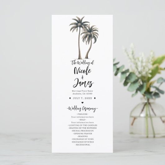 Hochzeitsprogramm für tropische Palmen Programm (Stehend Vorderseite)