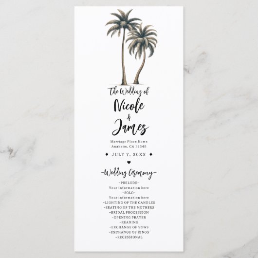 Hochzeitsprogramm für tropische Palmen Programm (Vorderseite)