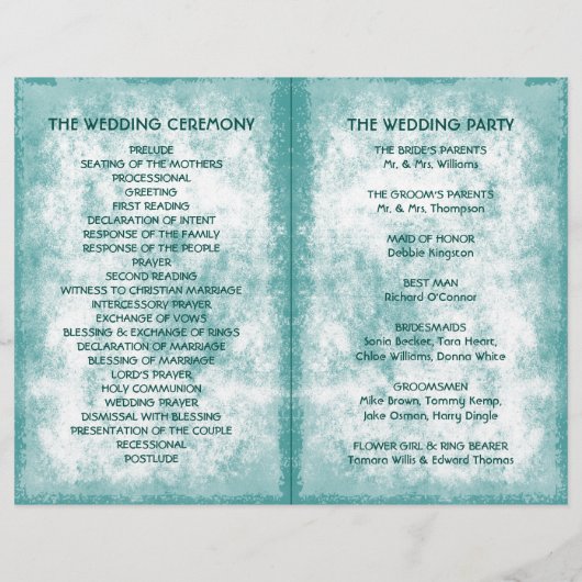 Hochzeitsprogramm für tropische Palmen Tree Beach (Rückseite)