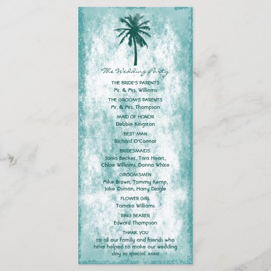 Hochzeitsprogramm für tropische Palmen Tree Beach Programm (Rückseite)